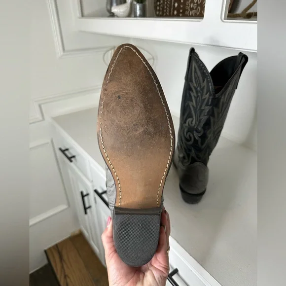 Vintage Acme Black & Gray Western Cowboy Boots Embroidery Men 10.5D Made in USA - Picture 7 of 8